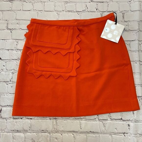 Orange Skirt with Scallop Trim Pocket- Vintage Mid-Century Look - Picture 3 of 13